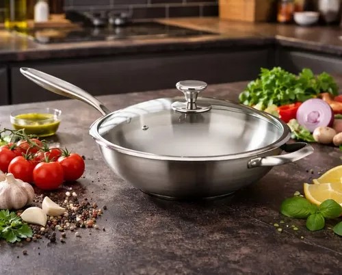 Frigideira em aço inox com tampa